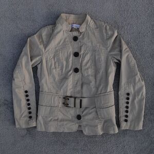 ZARA BASIC Women's M Medium Beige Utility Jacket with Belt & Buckle Button Coat